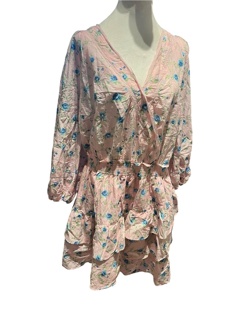 LoveShackFancy NWT 2XL Pink Blue Floral Prairie Cottagecore Dress Lace Trim - Picture 9 of 13